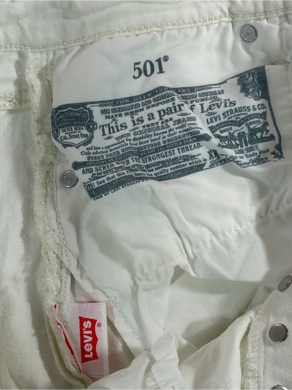 Levi's 501 Off-White Frayed Hem Denim Cutoff Shorts